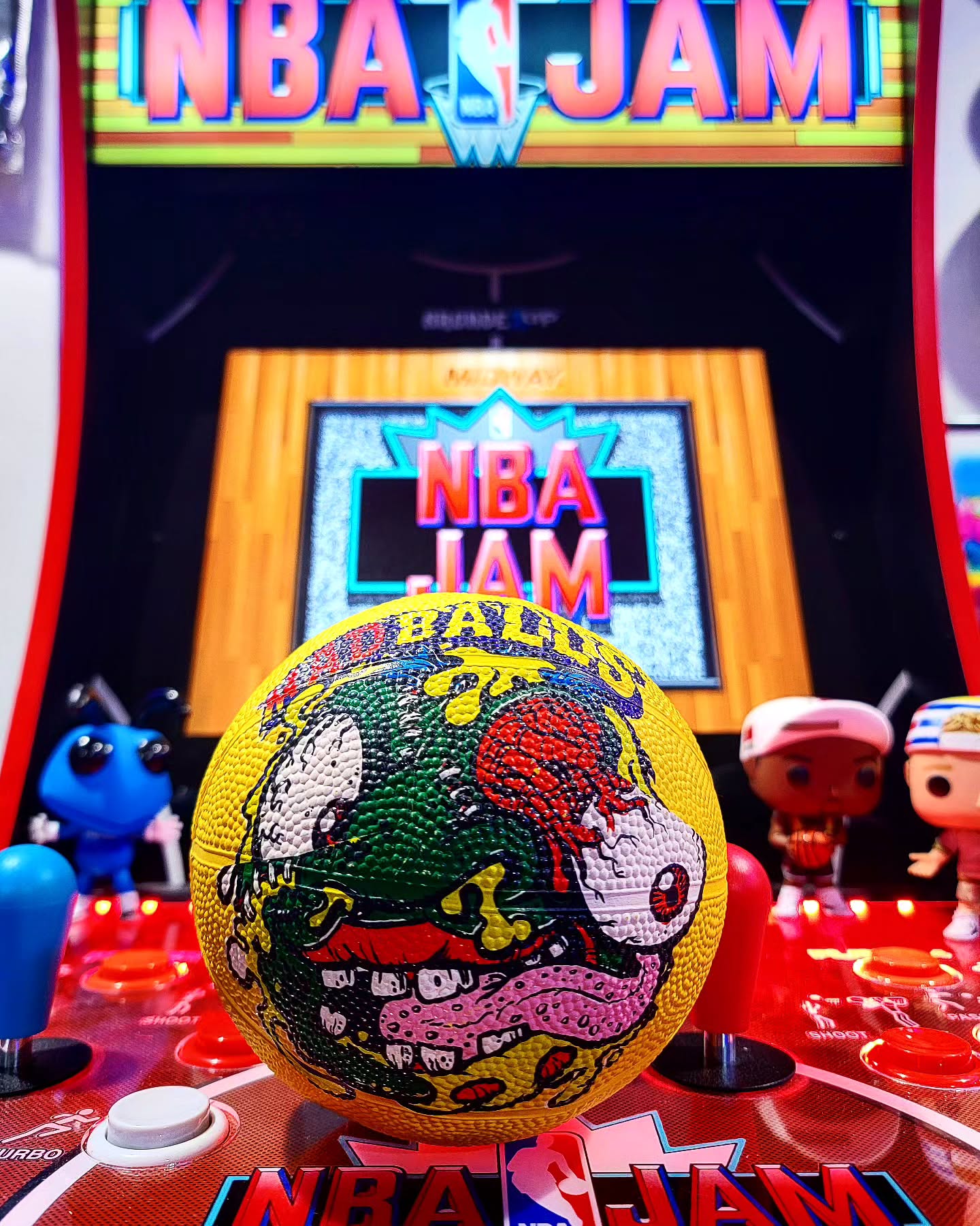 Photo shared by David Apuzzo on February 11, 2025 tagging @originalfunko, @madballsx, and @arcade1upofficial. May be an image of pinball machine, candy and text.